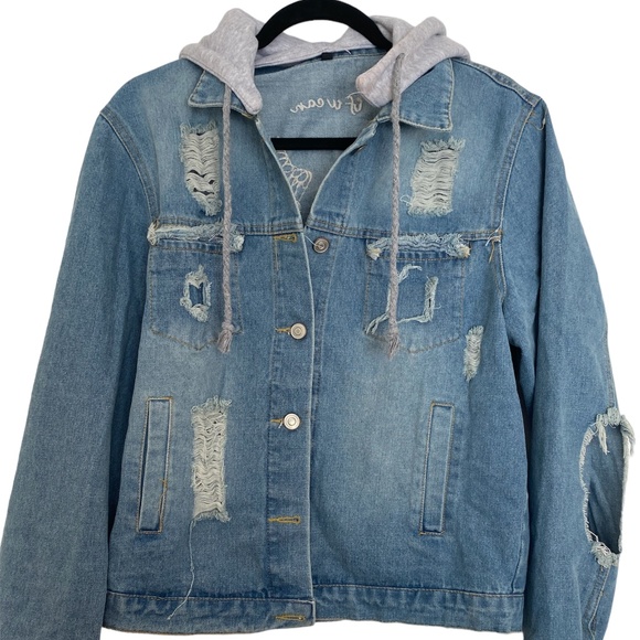 Huiwa Denim Jacket Wings With Detachable Hoodie - Picture 1 of 6